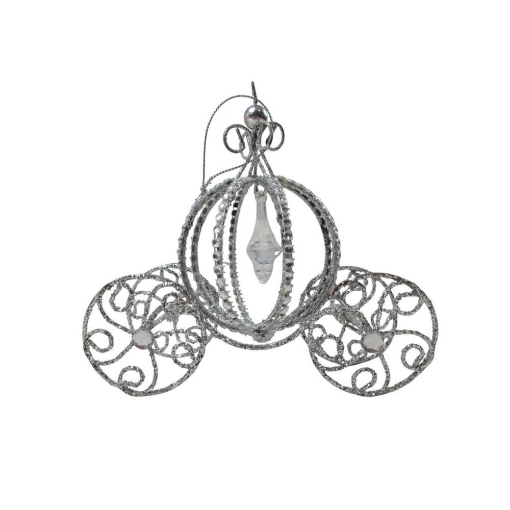 Holiday Time Cinderella Carriage Silver Bling Decorative Christmas Tree Ornament